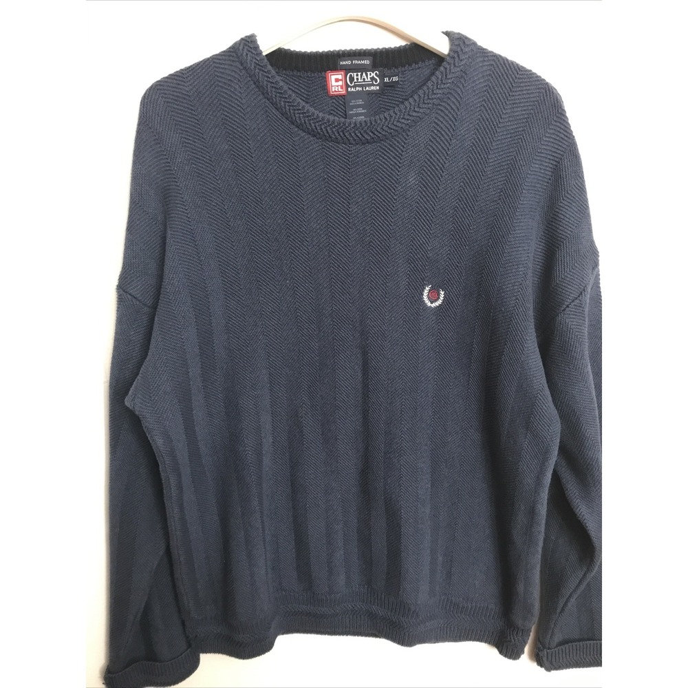 Ralph Lauren Chaps Mens XL Blue Denim Hand Framed Cotton vintage sweater